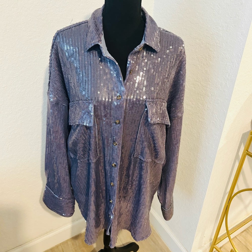 Athropologie pilcro Lavender Sequin Button-Down Shirt